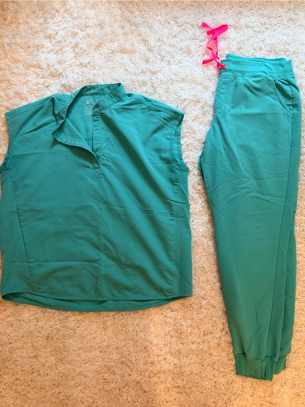 Figs Teal Jogger Pants with Pink Drawstring